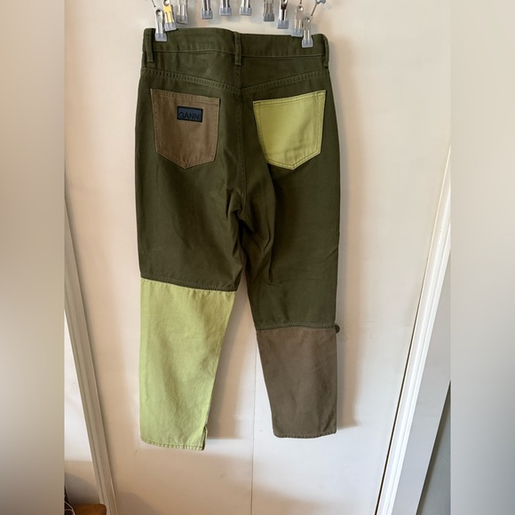 Ganni Colorblock Straight Leg Jeans in Olive, Lime & Brown - Picture 5 of 6